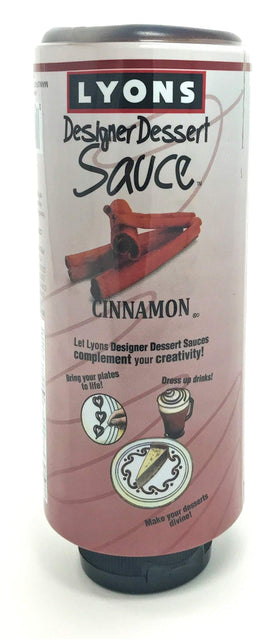 Lyons Cinnamon Dessert Sauce bottle pour showcases smooth, controlled drizzle.