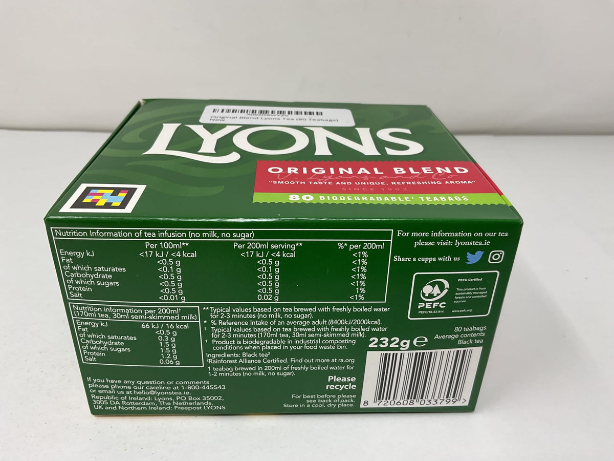 Lyons Original Blend Tea produced in Dublin reflects heritage and quality.