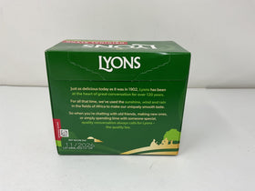 Lyons Original Blend Tea net weight label on packaging (250 g).