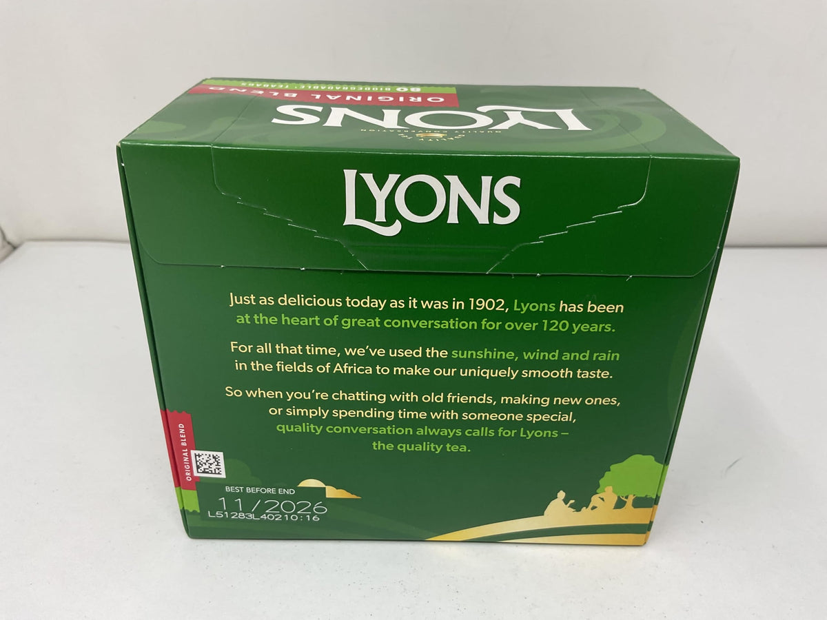 A warm cup of Lyons Original Irish Tea in a mug, inviting and comforting.