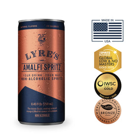 Lyre's Amalfi Spritz can side view with vibrant label and 70 calories