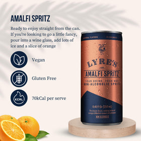 Lyre’s Amalfi Spritz glass with ice, vibrant citrus and floral notes.