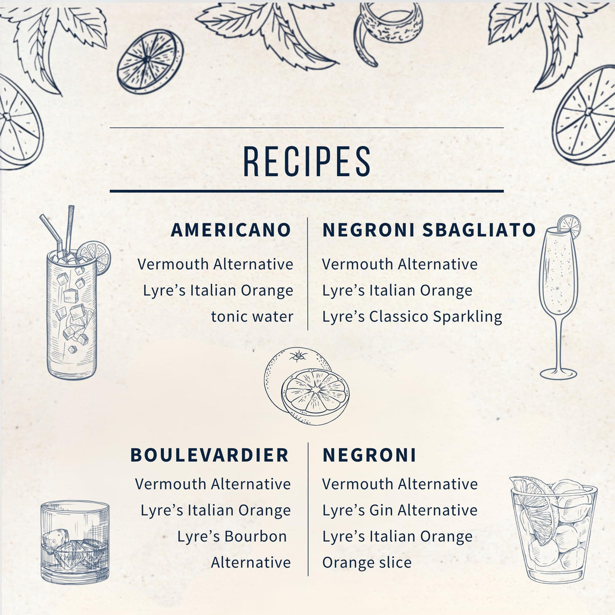 Lyre's Aperitif Rosso beside snacks at a dinner party setting.