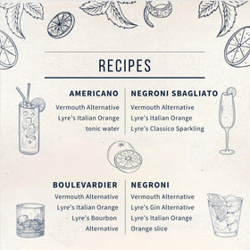 Lyre's Aperitif Rosso beside snacks at a dinner party setting.