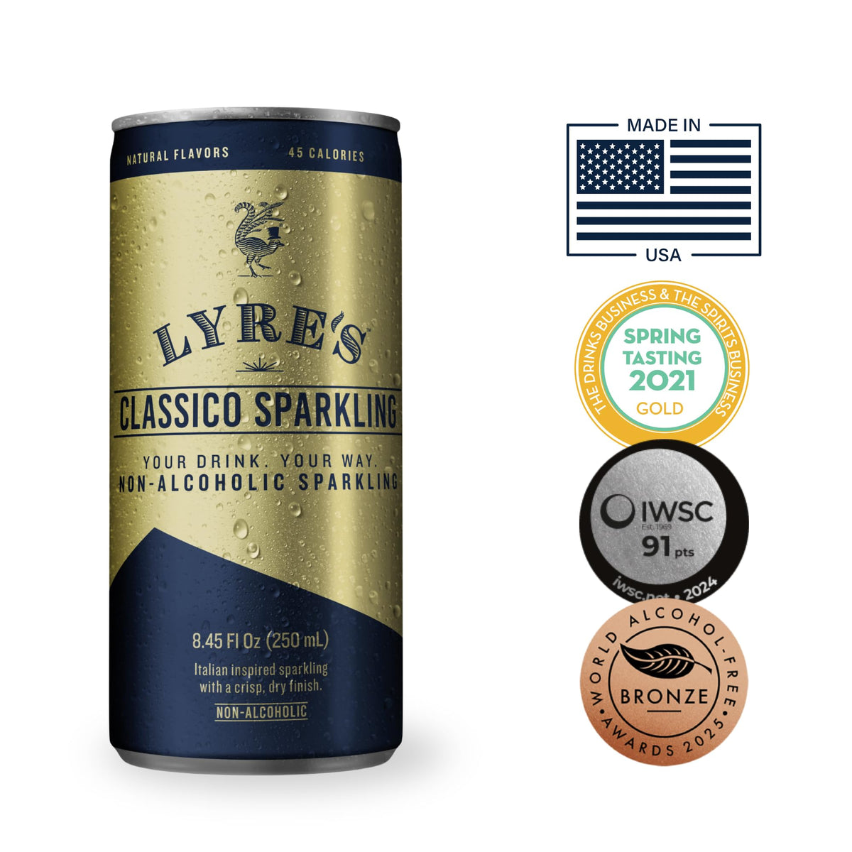 Lyre’s Classico glass showcases Prosecco-style sparkle without alcohol.