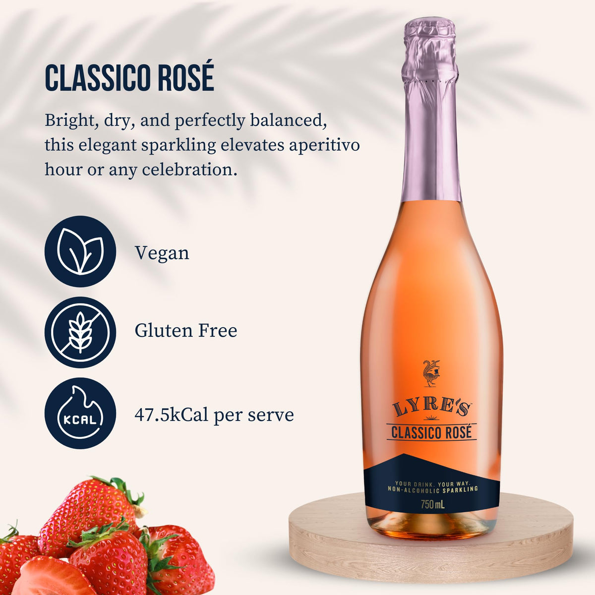 Lyre's Classico Rosé Sparkling fruity aroma hints at a refreshing non-alcoholic sip.