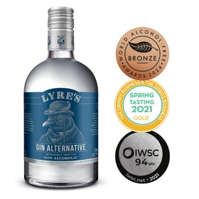 Lyre's Gin Alternative bottle closeup showcases premium branding for discerning non alcoholic cocktail lovers.