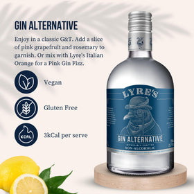 Lyre's Gin Alternative juniper citrus visual emphasizes balanced botanicals and refreshing zest.