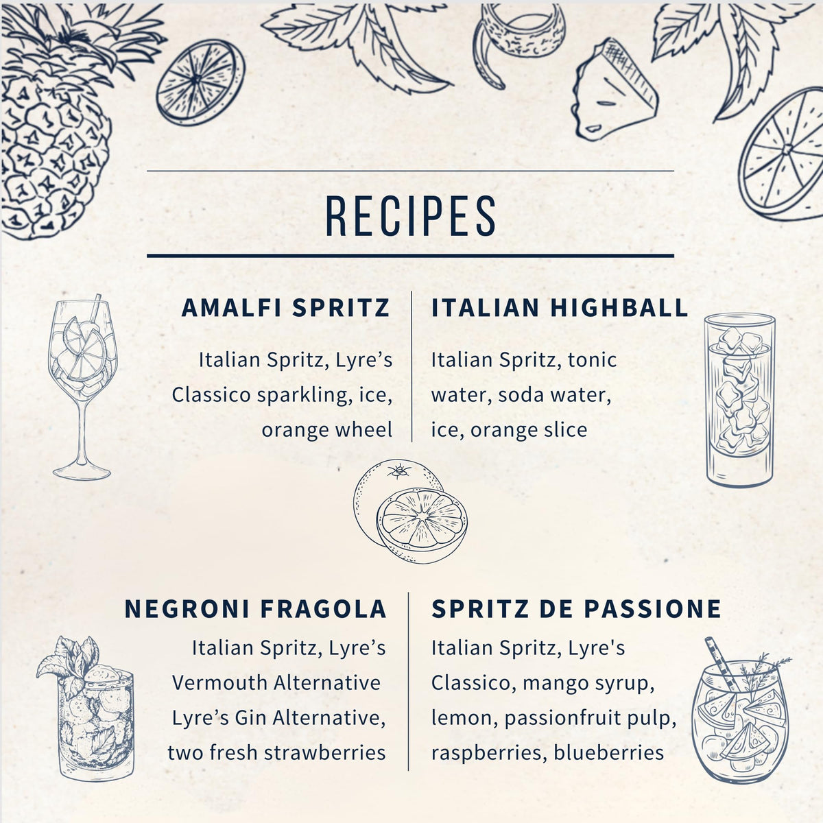 Lyre's Spritz served with soda or tonic for a customizable aperitif.
