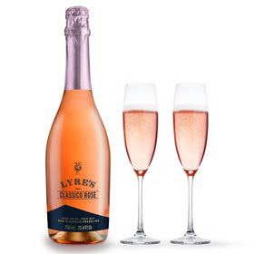 Lyre's Classico Rosé Sparkling bottle pour, a non-alcoholic celebration option with delicate blush.