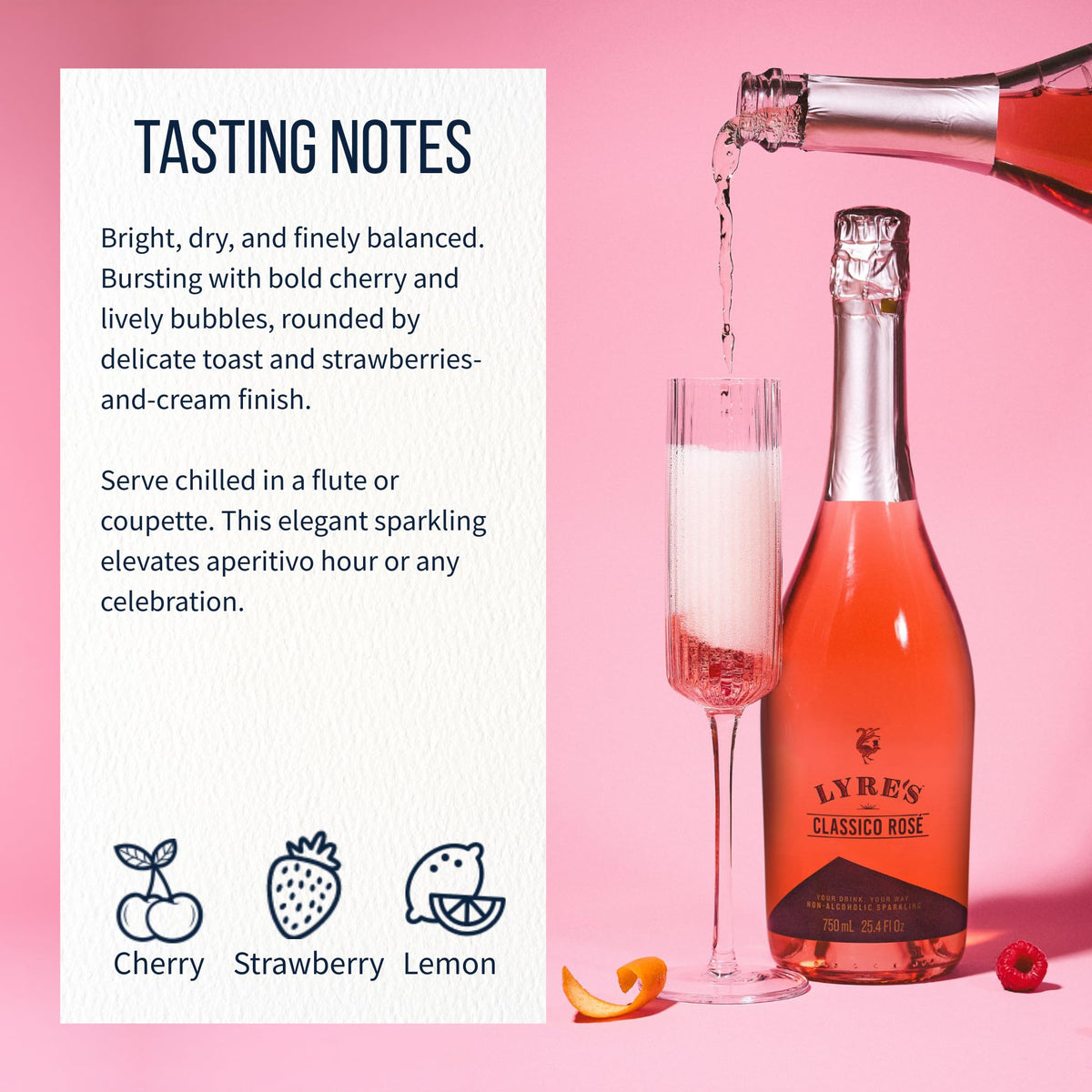 Lyre's Non-Alcoholic Classico Rosé Sparkling brunch setup with elegant table styling.