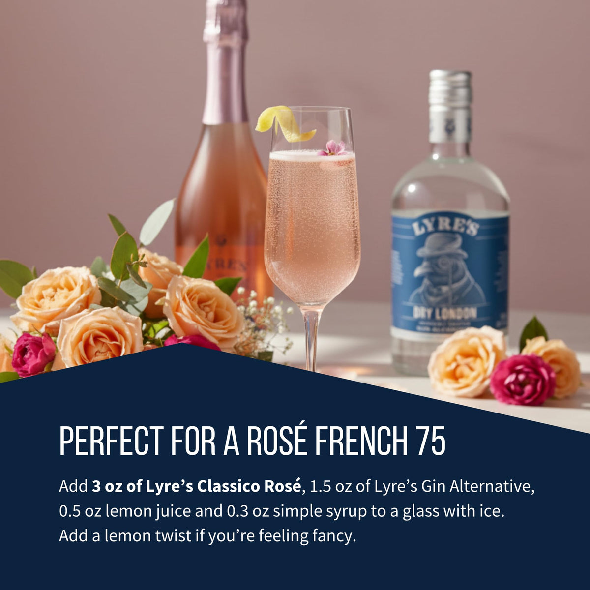 Lyre's Classico Rosé Sparkling celebration toast in flute, ideal for mindful gatherings.