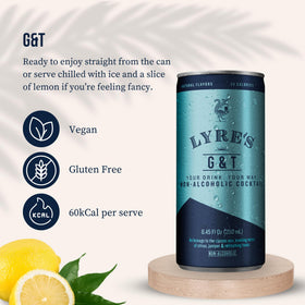 Cold glass with Lyre’s G&T over ice provides a crisp, refreshing moment.
