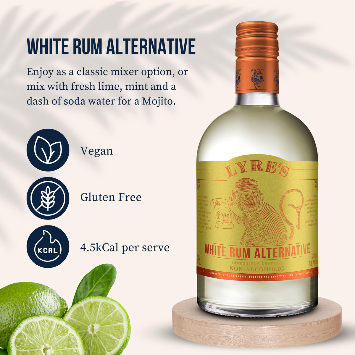 Lyre's White Cane Spirit mojito cocktail suggestion with mint and lime.