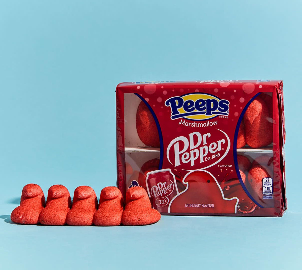 Lyza's Dr Pepper Peeps Chicks closeup highlights fluffy marshmallow texture and flavor.