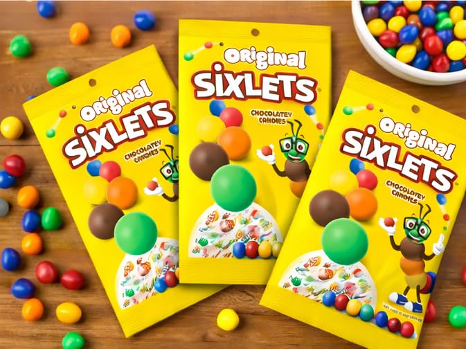 Original Sixlets 6oz pack of 3 peg bags, ideal for party favors.