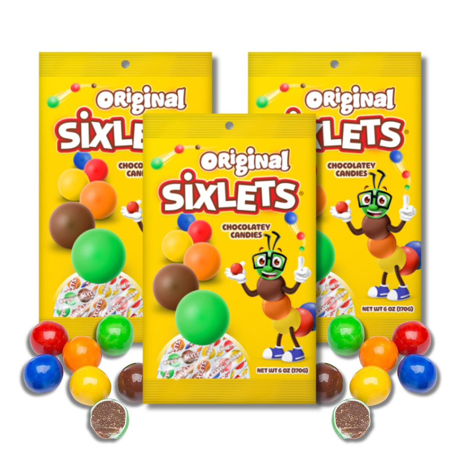 Lyza's Sweets & Treats Original Sixlets peg bag tubes for portable 6oz portions.