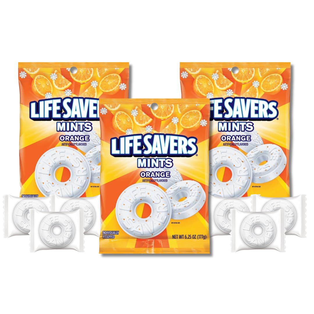 Close-up of LifeSavers Orange Mint candies highlighting crisp texture