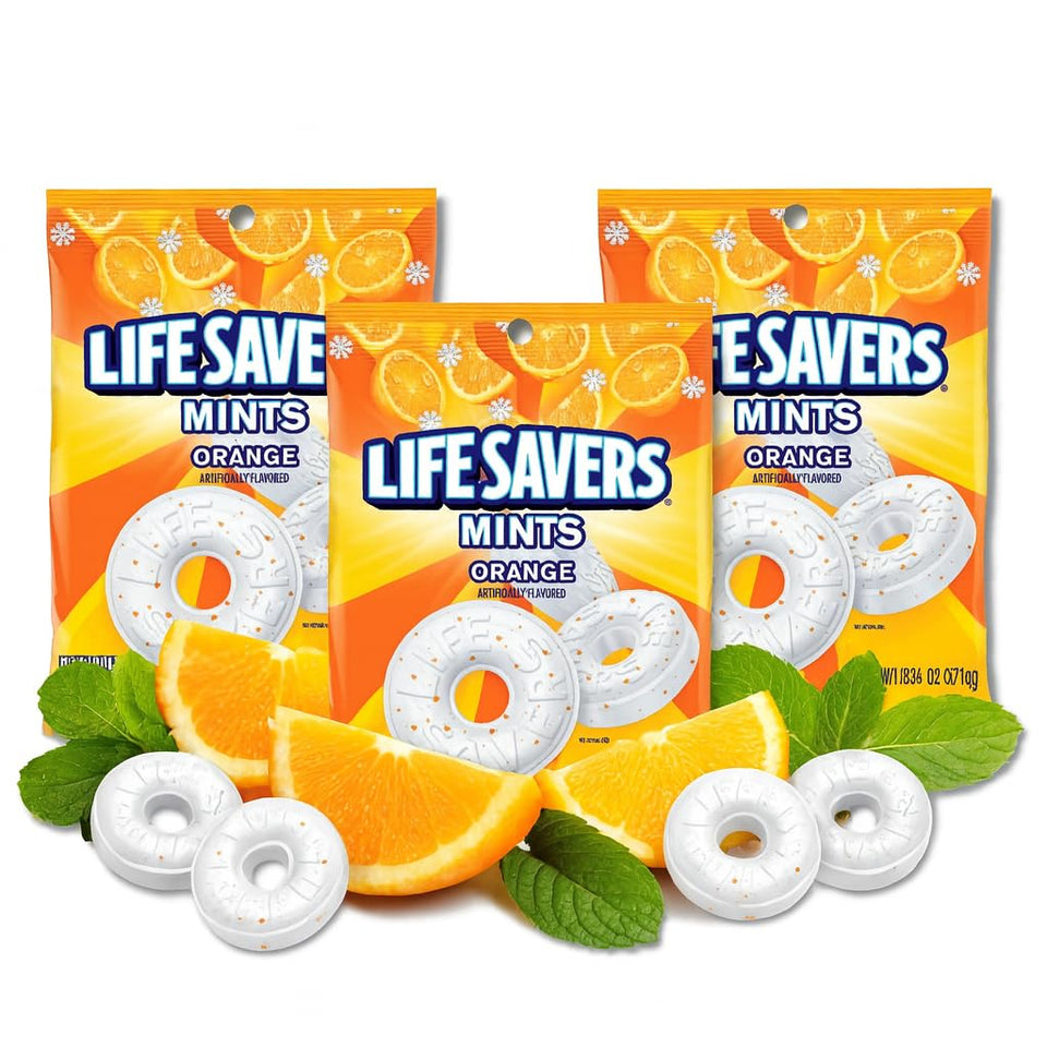 Lyza's LifeSavers Orange Mint pack front view showing on-the-go freshness