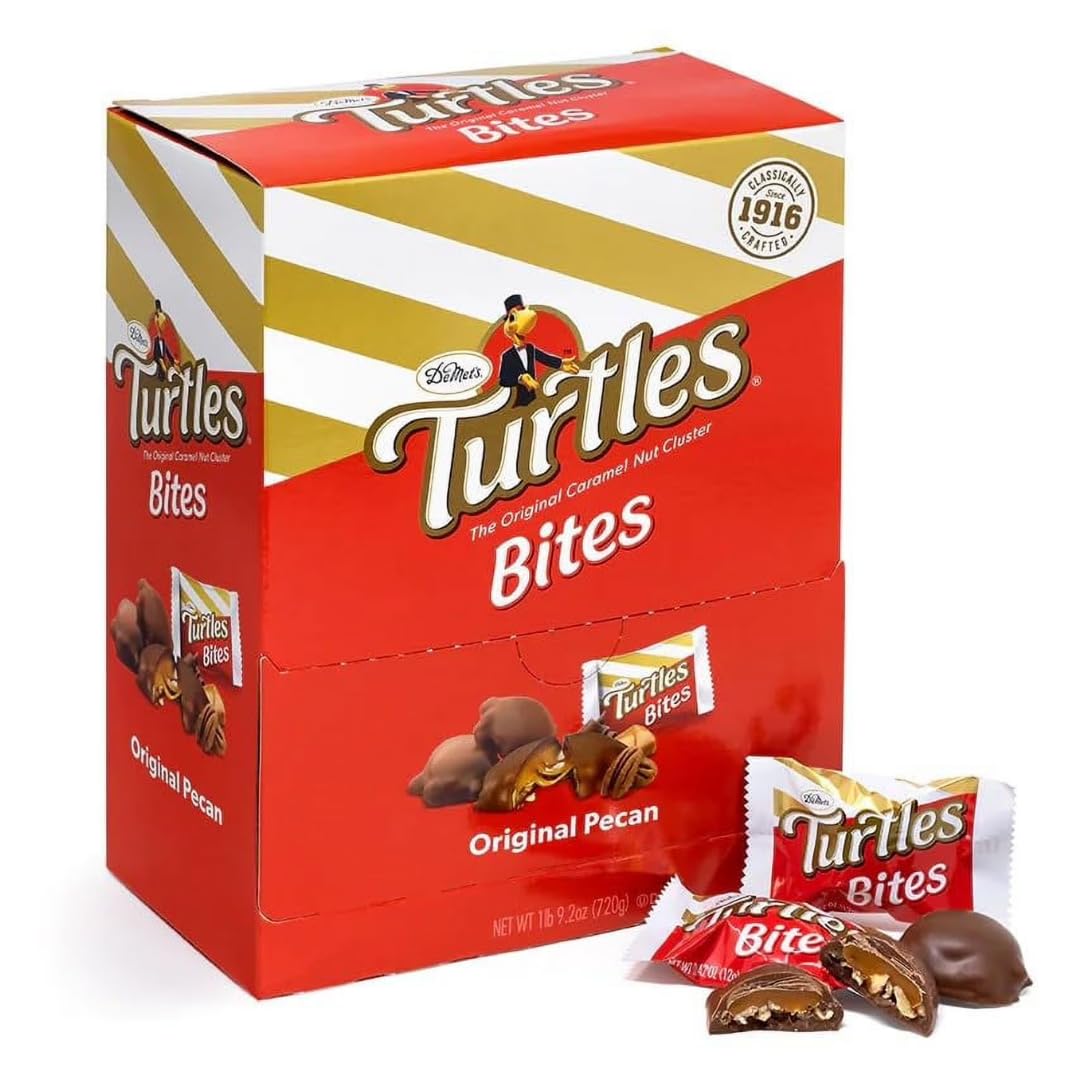 Lyza's Sweets & Treats DeMet's Turtles Original Pecan Bites box, ideal for sharing at gatherings.