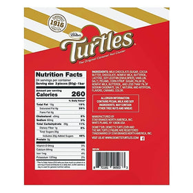 DeMet's Turtles Original Pecan Bites show roasted pecans and caramel wrapped in milk chocolate.