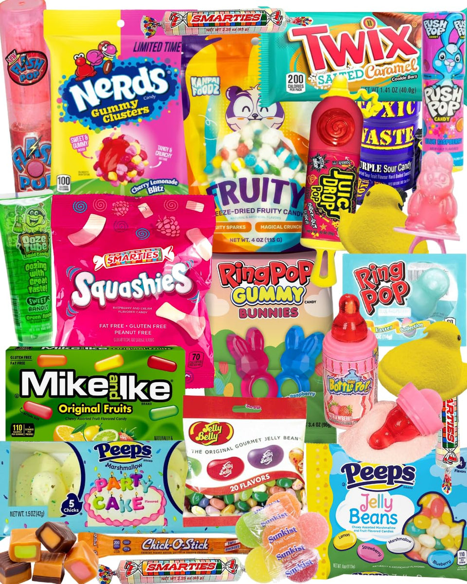 Lyza's Sweets & Treats Easter variety pack box, colorful candy assortment for Easter baskets.