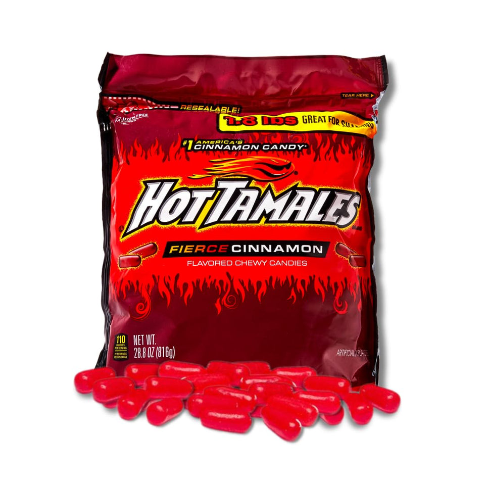 LYZA'S SWEETS & TREATS Hot Tamales Fierce Cinnamon bag with resealable lid for freshness.