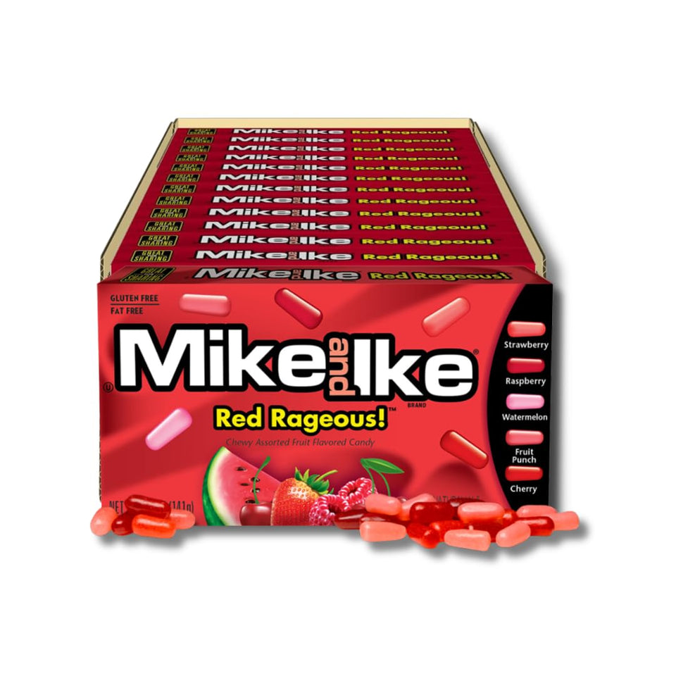 Mike and Ike Red Rageous theater box close-up highlighting bold flavors for movie nights