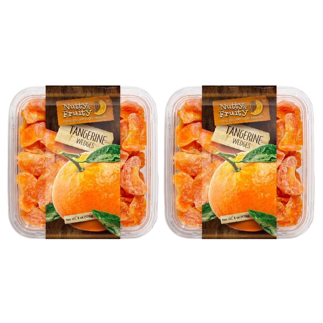 Lyza's Sweets & Treats Nutty & Fruity Tangerine Wedges in a 6 oz container for on-the-go snacking.