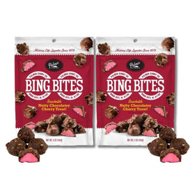Lyza's Palmer Twin Bing Bites pack-2 in milk chocolate, cherry, peanut notes, perfect for sharing.