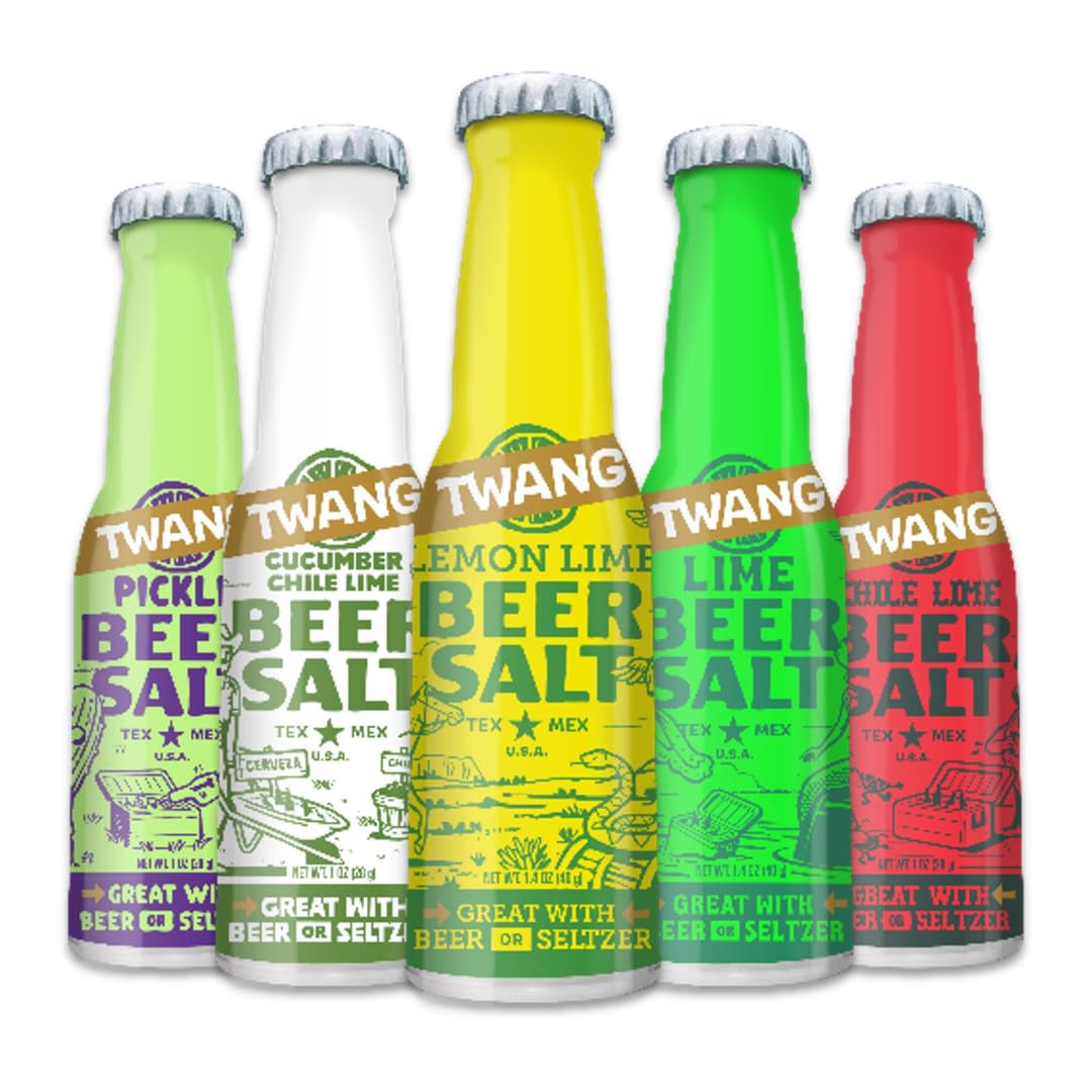 Lyza's Twang lime beer salts bottle close-up for zesty rim flavor.