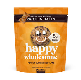 M MODBALLS bag of Happy Wholesome protein balls for on-the-go fueling.