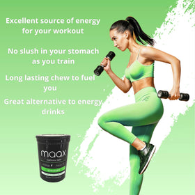 Maax Caffeinated Gum cinnamon bottle with bold flavor and alertness.