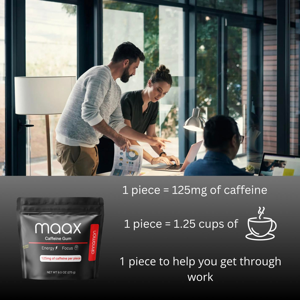 This close-up of Maax Caffeine Energy Gum cinnamon shows the uniform texture.