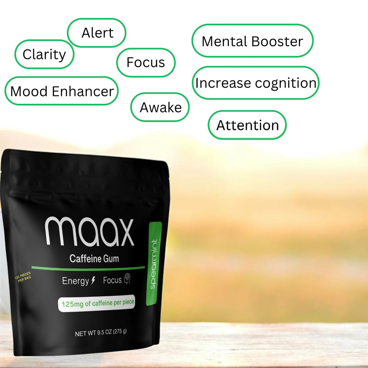 Maax Caffeine Gum study session setup shows focus-friendly usage