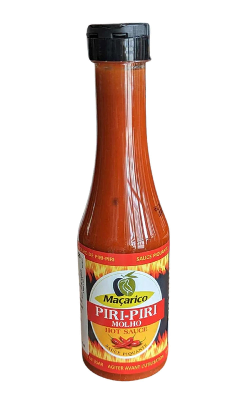 Macarico Peri Peri hot sauce bottle pour adds bold flavor and versatile heat to meals.