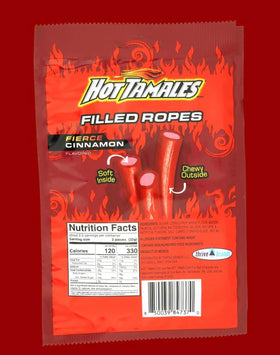 Macco Hot Tamales Candy Ropes close-up chewy strands showcase bold cinnamon bite.