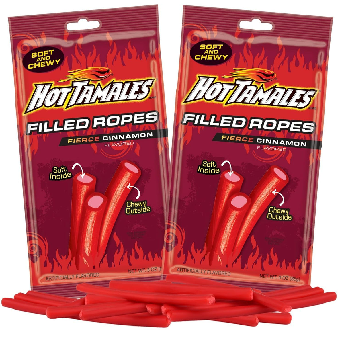 Macco Hot Tamales Candy Ropes two-pack front view, ideal for party favors.