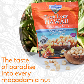MacFarms macadamias being poured from a jar, fresh and inviting.