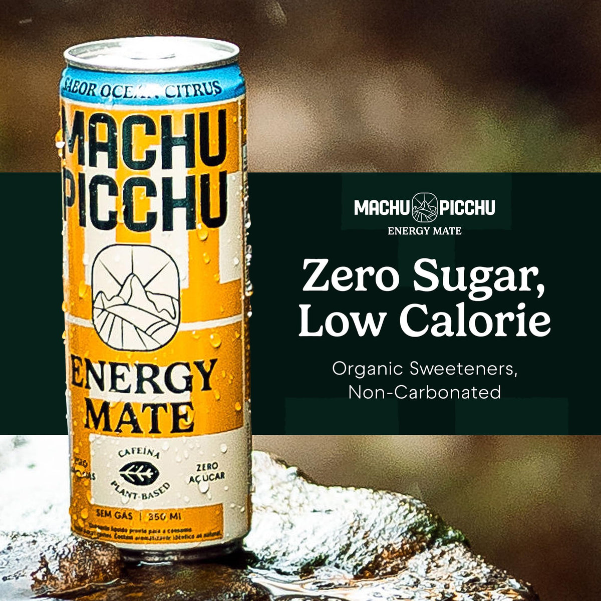 MACHU PICCHU Energy Mate can side highlights organic ingredients for clean energy on the go.