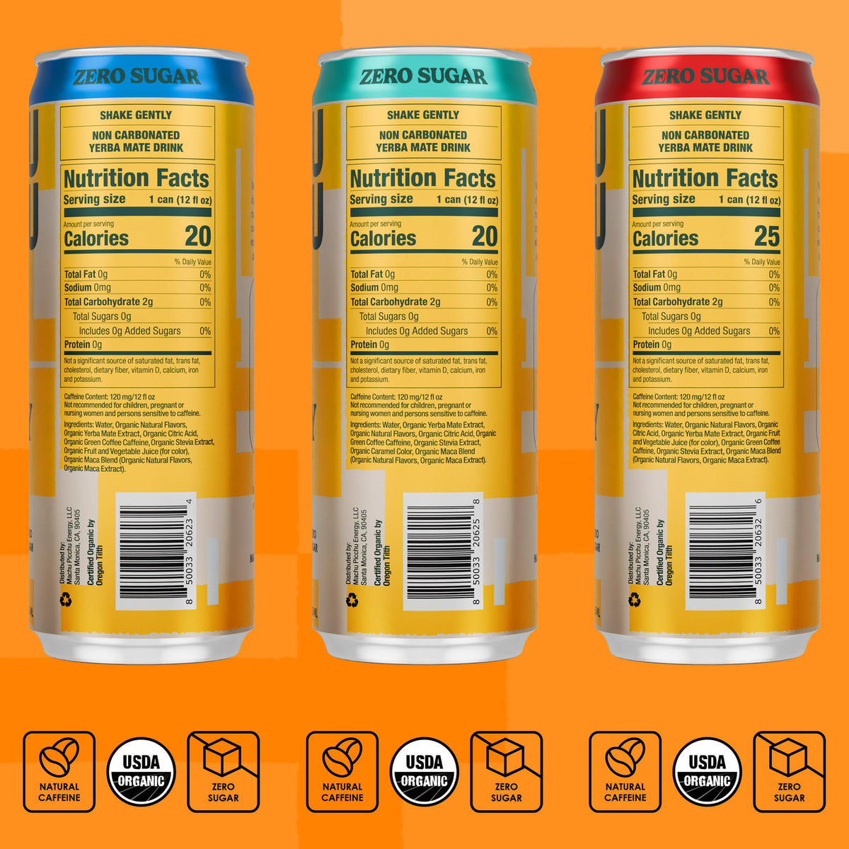 MACHU PICCHU Energy organic ingredients label communicates clean sourcing