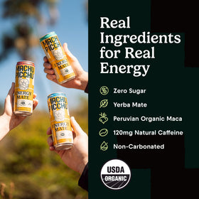 MACHU PICCHU Energy zero-sugar packaging suggests light, balanced flavor