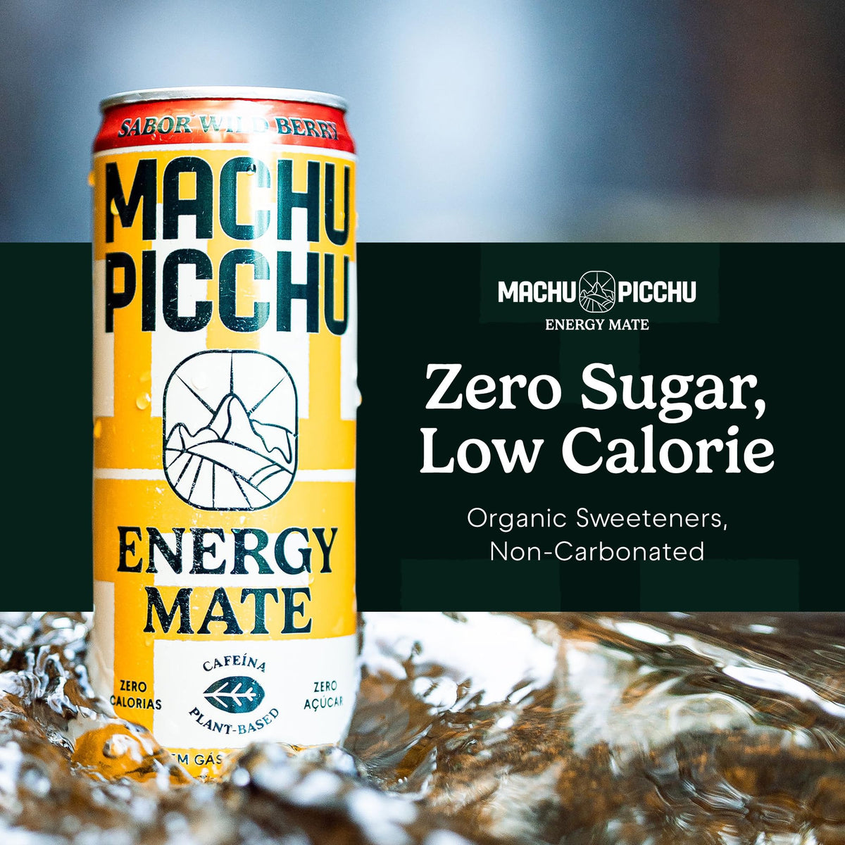 Machu Picchu Wild Berry Energy Mate can side view highlighting clean energy