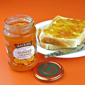 Mackays marmalade jar open invites easy scooping for baking and glazing.