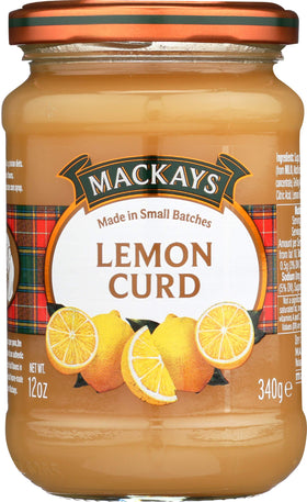 Mackays Lemon Curd 12oz jar showing vibrant lemon spread for breakfast use