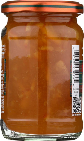 Mackays Orange Marmalade jar closeup, showcasing chunky citrus zest and aroma