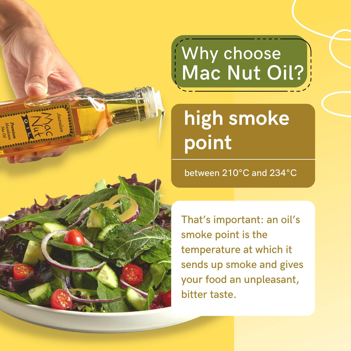 Mac Nut Oil used in dressings and salads for a clean finish
