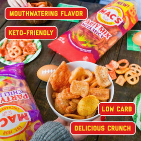 Mac's Chicharrones hot spicy snack close-up emphasizes crispy crunch