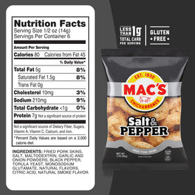 Mac's Salt & Pepper pork rinds – on the go snack.