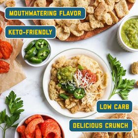 Mac's pork skins served on a plate pair well with dips for snacking.
